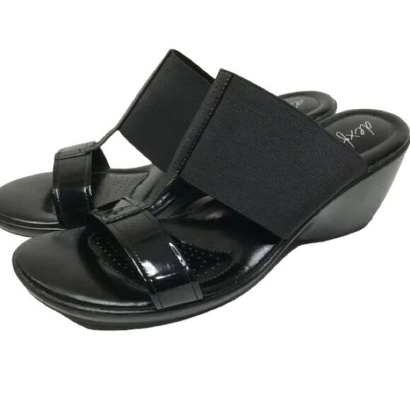 ✨ DEXFLEX By DEXTER Black Slip On Wedge Sandals✨ - Picture 1 of 7